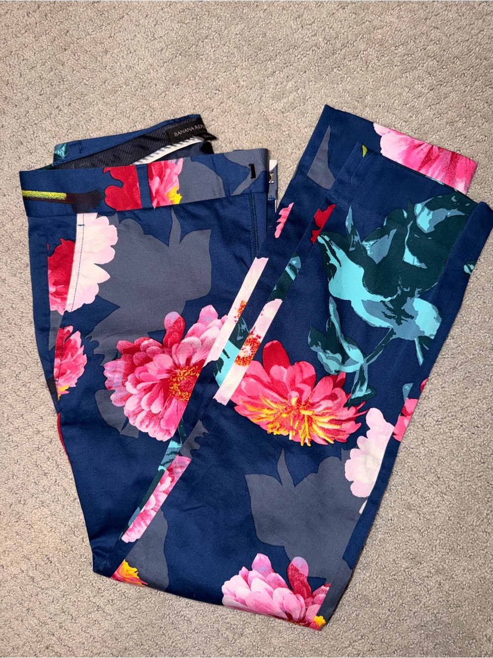 Banana Republic Navy Leggings with Pink & Teal Floral Accent